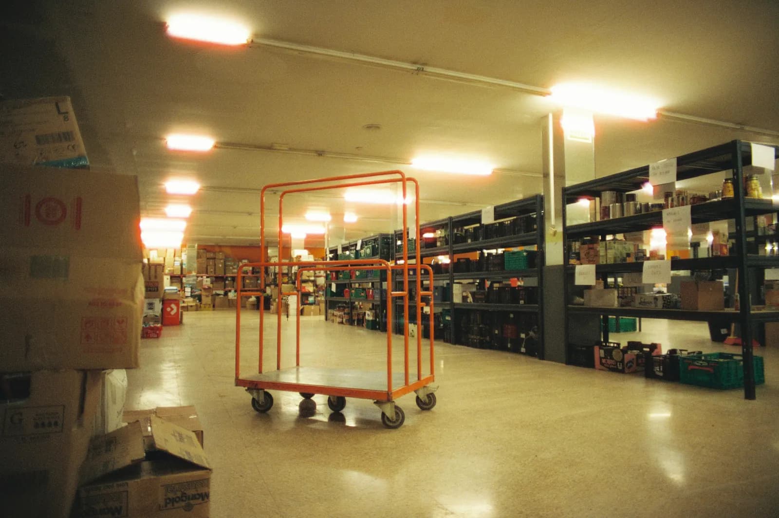 A spacious warehouse aisle lined with tall storage racking